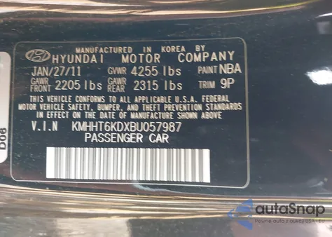 2011 Hyundai Genesis 2.0T z USA, uszkodzony, nr VIN KMHHT6KDXBU057987